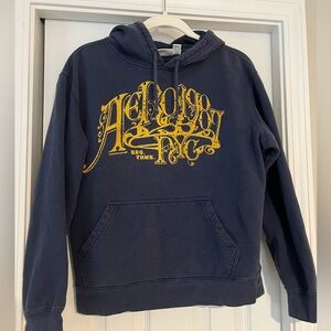 Y2K Aeropostale Dark Blue Hoodie with Yellow Graphic